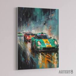 "Artery8 Sports Car Racing Motorsport Race Canvas Wall Art Print in Blue - Size: W24"" x H32""" - thumbnail 2