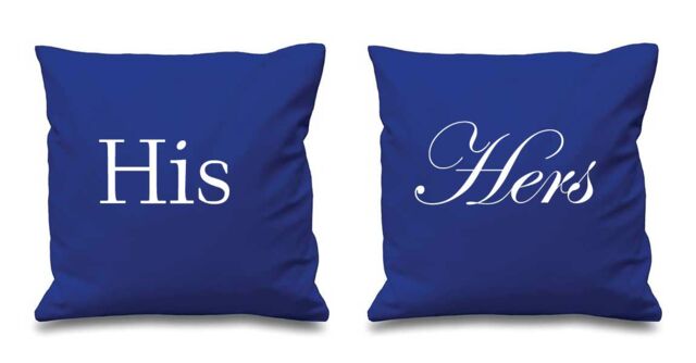 60 SECOND MAKEOVER His Hers Blue Cushion Coverstive C - Size: 40 cm x 40 cm
