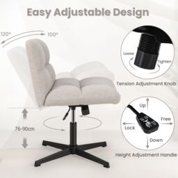 Costway Armless Home Office Chair Swivel Desk Chair Height Adjustable Task Vanity Chair in Grey - thumbnail 6