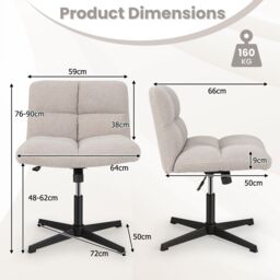 Costway Armless Home Office Chair Swivel Desk Chair Height Adjustable Task Vanity Chair in Grey - thumbnail 2