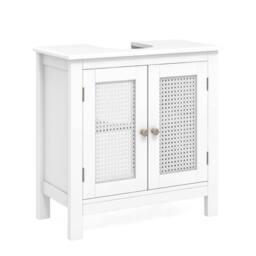 Costway Pedestal Sink Storage Cabinet with 2 Rattan Doors in White - thumbnail 4