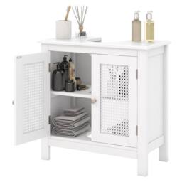 Costway Pedestal Sink Storage Cabinet with 2 Rattan Doors in White - thumbnail 2