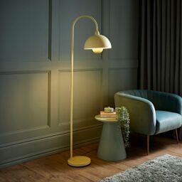 ValueLights Tilly Pastel Arched Dome Shade Metal Floor Lamp with LED Bulb in Yellow - thumbnail 3
