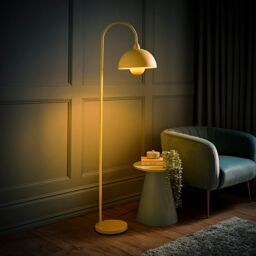 ValueLights Tilly Pastel Arched Dome Shade Metal Floor Lamp with LED Bulb in Yellow