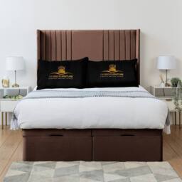 UK Bed Furniture Luxor Wingback End Lift Divan Ottoman Bed with 54 Inch Headboard in Brown - Size: King - thumbnail 2