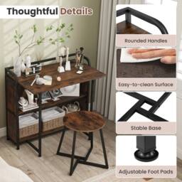SPETLEK Space Saving Writing Table with Stool in Brown - Size: 0.6m2 - thumbnail 4