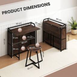 SPETLEK Space Saving Writing Table with Stool in Brown - Size: 0.6m2 - thumbnail 2