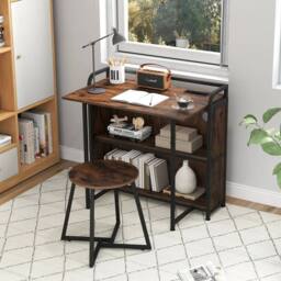 SPETLEK Space Saving Writing Table with Stool in Brown - Size: 0.6m2 - thumbnail 1