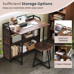 SPETLEK Space Saving Writing Table with Stool in Brown - Size: 0.6m2 - thumbnail 6
