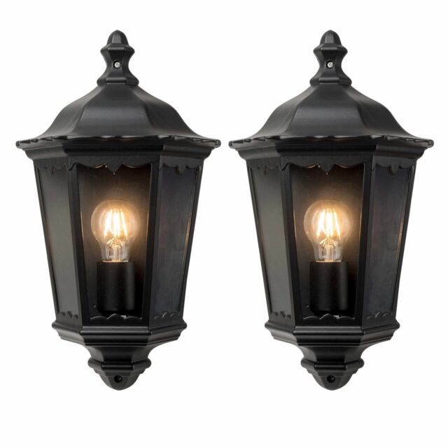 First Choice Lighting Set of 2 Sienna - Black IP44 Outdoor Half Lantern Wall Lights - image 1