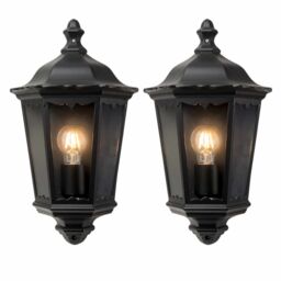 First Choice Lighting Set of 2 Sienna - Black IP44 Outdoor Half Lantern Wall Lights - thumbnail 1