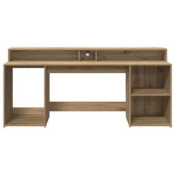 Berkfield Home Soft Desk with LED Lights Artisian Oak 200x55x91 cm Engineered Wood in Brown - Size: 200 x 55 x 91 cm - thumbnail 6