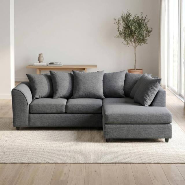 Abakus Direct Harriet Relaxed Linen Right Facing Corner Sofa with Chaise & Cushions in Charcoal - image 1