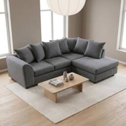 Abakus Direct Harriet Relaxed Linen Right Facing Corner Sofa with Chaise & Cushions in Charcoal - thumbnail 3