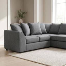 Abakus Direct Harriet Relaxed Linen Right Facing Corner Sofa with Chaise & Cushions in Charcoal - thumbnail 2