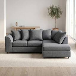 Abakus Direct Harriet Relaxed Linen Right Facing Corner Sofa with Chaise & Cushions in Charcoal - thumbnail 1