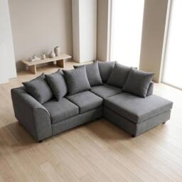 Abakus Direct Harriet Relaxed Linen Right Facing Corner Sofa with Chaise & Cushions in Charcoal - thumbnail 5