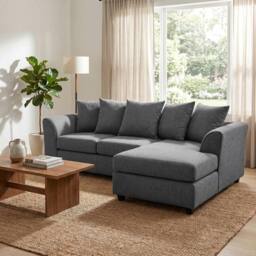Abakus Direct Harriet Relaxed Linen Right Facing Corner Sofa with Chaise & Cushions in Charcoal - thumbnail 6