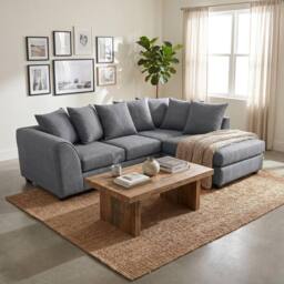 Abakus Direct Harriet Relaxed Linen Right Facing Corner Sofa with Chaise & Cushions in Charcoal - thumbnail 4