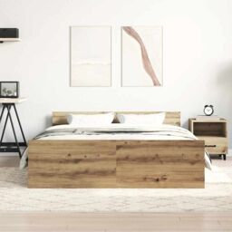 Berkfield Home Bed Frame without Mattress Artisan Oak 140x190cm Engineered Wood in Brown - Size: 140x190 cm - thumbnail 3