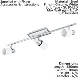 Loops 2 PACK Wall 3 Spot Light Colour Chrome Plated & White Steel GU10 3x5W Included - thumbnail 2