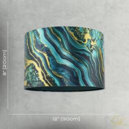 Happy Homewares Modern Green & Gold Satin Fabric Lamp Shade with Wavy Marble Design - Size: 12 inches - thumbnail 7