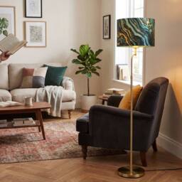 Happy Homewares Modern Green & Gold Satin Fabric Lamp Shade with Wavy Marble Design - Size: 12 inches - thumbnail 6
