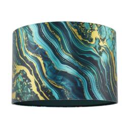 Happy Homewares Modern Green & Gold Satin Fabric Lamp Shade with Wavy Marble Design - Size: 12 inches