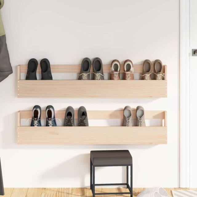 Berkfield Home Wall-mounted Shoe Racks 2 pcs 110x9x23 cm Solid Wood Pine in Light Tan - Size: 110 x 9 x 23 cm - image 1