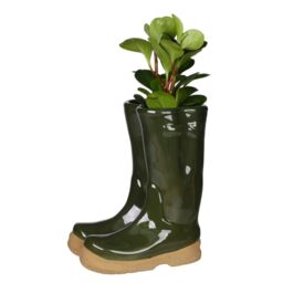 Dibor Dark Green Wellington Boots Large Ceramic Indoor Outdoor Flower Pot Garden Planter Pot H29.5 x W24cm - thumbnail 2
