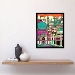 "Artery8 Wall Art Print Brighton Royal Pavilion Palace Vibrant Detailed Art Framed in Black - Size: W12"" x H16""" - thumbnail 2