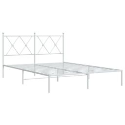 Berkfield Home Metal Bed Frame without Mattress with Headboard White 135x190cm - Size: 135x190 cm - thumbnail 3