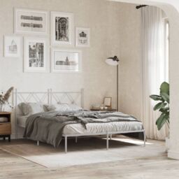 Berkfield Home Metal Bed Frame without Mattress with Headboard White 135x190cm - Size: 135x190 cm - thumbnail 1