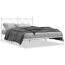 Berkfield Home Metal Bed Frame without Mattress with Headboard White 135x190cm - Size: 135x190 cm - thumbnail 2