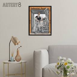 "Artery8 Industrial Number Worker Framed Canvas Wall Art Print Edward Penfield in Orange - Size: W12"" x H16""" - thumbnail 3