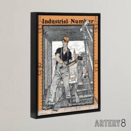 "Artery8 Industrial Number Worker Framed Canvas Wall Art Print Edward Penfield in Orange - Size: W12"" x H16""" - thumbnail 2