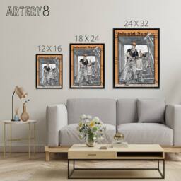 "Artery8 Industrial Number Worker Framed Canvas Wall Art Print Edward Penfield in Orange - Size: W12"" x H16""" - thumbnail 4