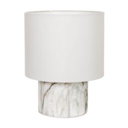 ValueLights Melanie White Marble Effect Table Lamp with White Linen Lamp Shade & LED Bulb in Off-White - thumbnail 2