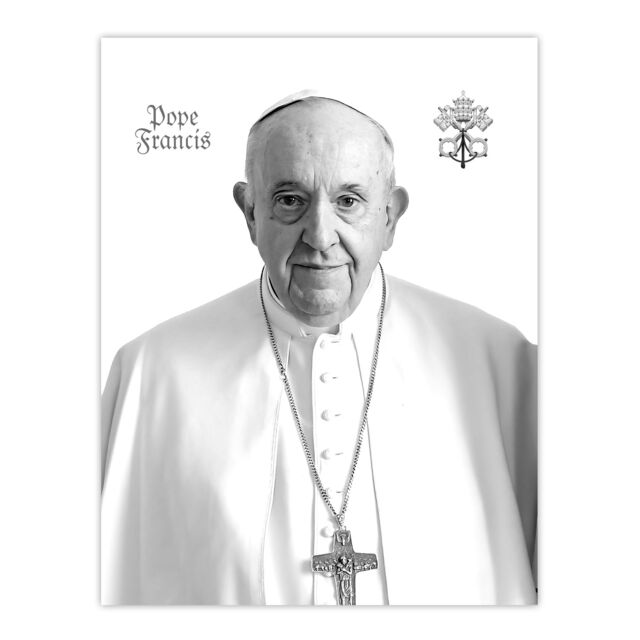"Artery8 Pope Francis Black & White Portrait Holy See Emblem Wall Art Poster Print in Light Grey - Size: W24"" x H32""" - image 1
