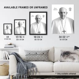 "Artery8 Pope Francis Black & White Portrait Holy See Emblem Wall Art Poster Print in Light Grey - Size: W24"" x H32""" - thumbnail 3