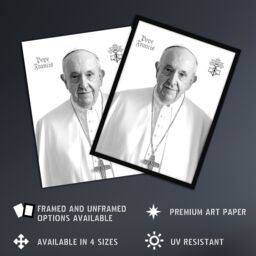 "Artery8 Pope Francis Black & White Portrait Holy See Emblem Wall Art Poster Print in Light Grey - Size: W24"" x H32""" - thumbnail 2