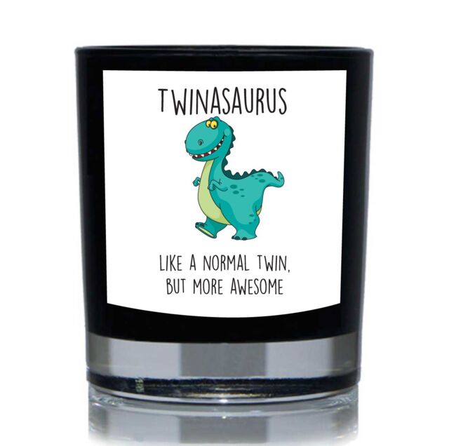60 SECOND MAKEOVER Twinasaurus, Like A Normal Twin But More Awesome, Dinosaur Funny 20cl Candle in Black