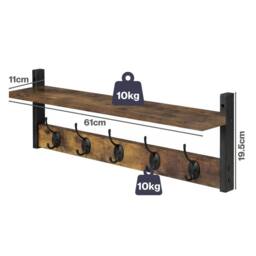 Kelvenix Coat Rack Wall Mounted Wooden in Brown - Size: 0.6m2 - thumbnail 2