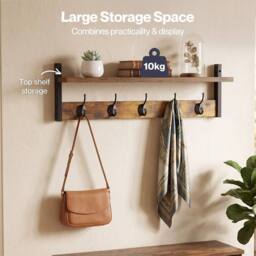 Kelvenix Coat Rack Wall Mounted Wooden in Brown - Size: 0.6m2 - thumbnail 4