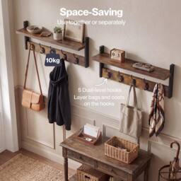 Kelvenix Coat Rack Wall Mounted Wooden in Brown - Size: 0.6m2 - thumbnail 3
