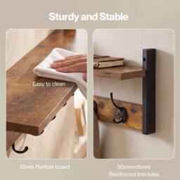 Kelvenix Coat Rack Wall Mounted Wooden in Brown - Size: 0.6m2 - thumbnail 5