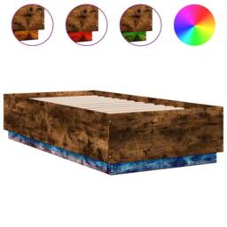 Berkfield Home Durable Bed Frame with LED without Mattress Smoked Oak 75x190 cm in Brown - Size: Small Single - thumbnail 3