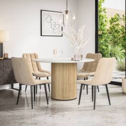 More4Homes Arlo White Marble Table Top W Oak Legs + Nova Velvet Dining Chair Set Of 4 in Beige - thumbnail 1