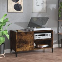Berkfield Home Record Cabinet Smoked Oak 84.5x38x48 cm Engineered Wood in Brown - thumbnail 1