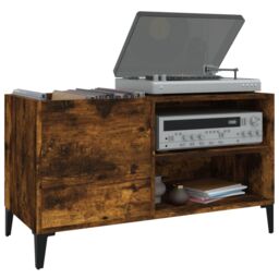 Berkfield Home Record Cabinet Smoked Oak 84.5x38x48 cm Engineered Wood in Brown - thumbnail 4